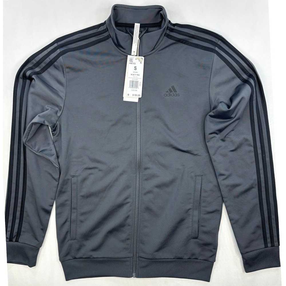 Adidas Men's 3 Stripe Tricot Track Jacket (dark grey/ black stripes) S ( NWT )